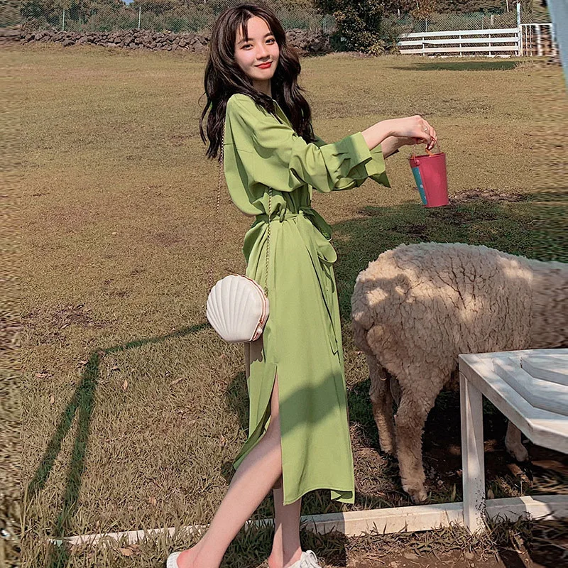 

Avocado Green Dress Women's 2020 Spring And Autumn New Style Chiffon Fairy Immortal MORI Series Online Celebrity Shirt Popular S