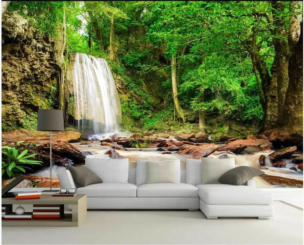 

Custom mural 3d photo wallpaper Beautiful waterfall forest scenery home decor living room wallpaper for walls 3 d in rolls