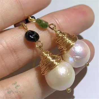 

13-14mm White Baroque Pearl Earring 18k Ear Stud Earbob Women Jewelry Classic Pendant Fashion Luxury Accessories AAA
