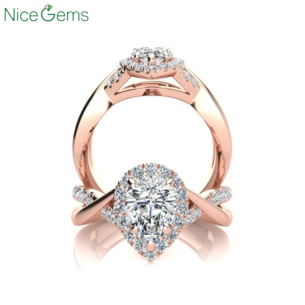 

NiceGems 18K розовое золото грушевидная огранка Муассанит 8x5 мм Центр 1 карат Поворотная лента Halo обручальное кольцо набор для женщин ювелирные изделия