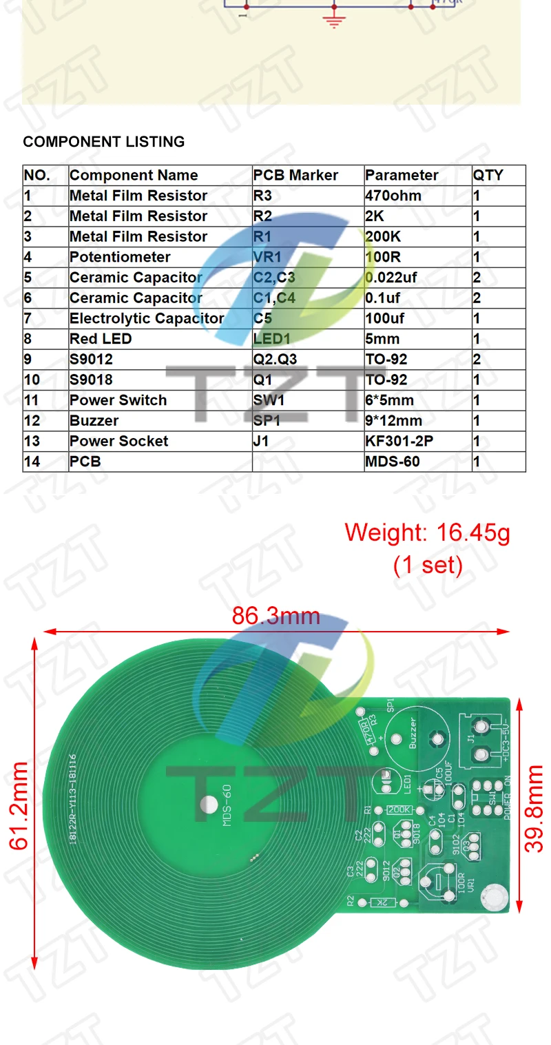 TZT Metalldetektor-Bausatz Elektronik-Set DC 3V-5V 60mm Berührungslose Sensoren-Platine Modul DIY Elektronik-Teil Metalldetektor DIY-Bausatz – Detail 2