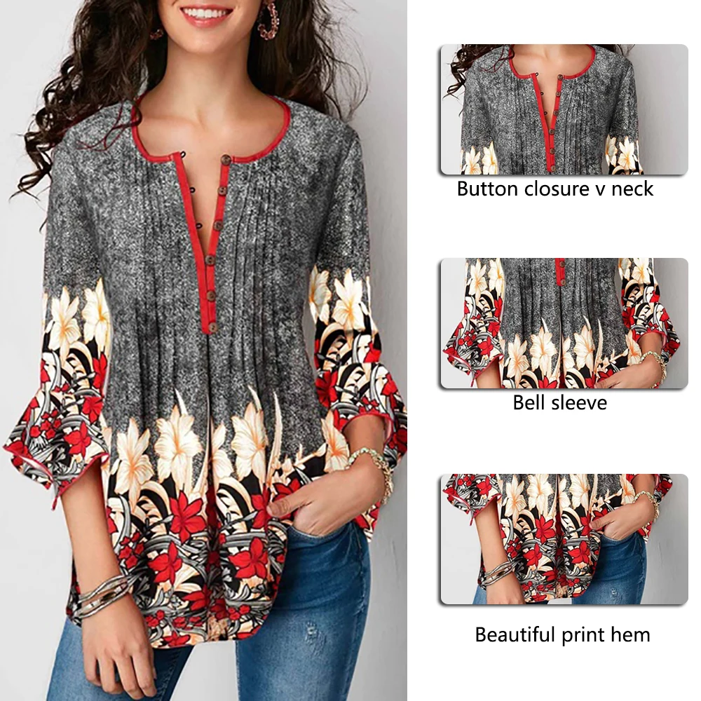 Большие размеры, женская летняя рубашка с цветочным принтом, с рукавом-бабочкой, v-образный вырез, винтажные женские блузки, облегающие, с цветочным рисунком, Boho, топы, blusas