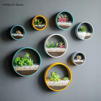 

Simple wall-mounted succulent potted wall-mounted multi-function round wrought iron glass pot creative bonsai jewelry decoration