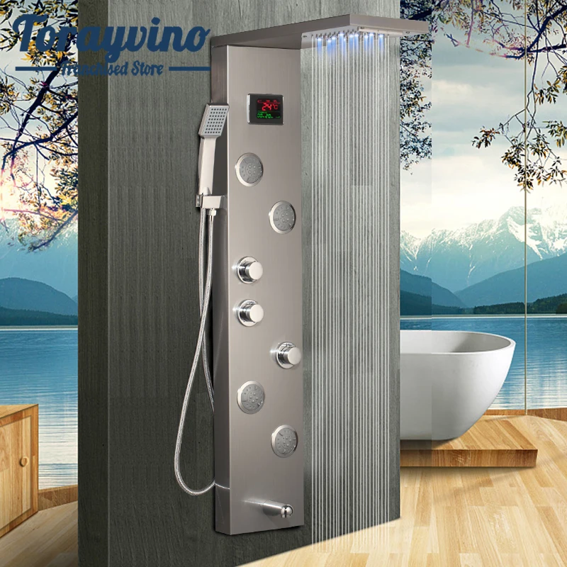 

Torayvino LED light Bathroom shower set Massage Jets Sprayer hot & cold Mixer Control Valve Hand Shower tap