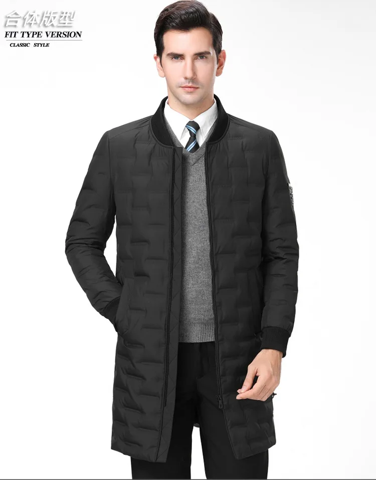 Модный белый утиный пух мужской средней длины стиль повседневный мужской пуховик для среднего возраста толстое Мужское пальто со стоячим воротником