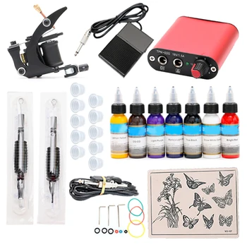 

Tattoo Kit 7 Colors Inks 1 Wrap Coils Tattoo Machines Grips Needles Power Supply Tattoo Kit for Beginner Accessories Set