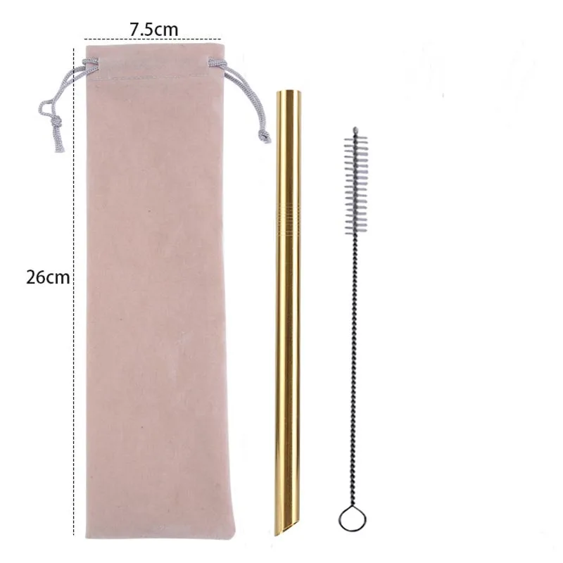 Beige Bag Gold 304 нержавеющая сталь 12 мм Питьевая соломинка для напитков жемчуг молочный коктейль жир пузырь чай металлические Коктейльные трубочки вечерние Джамбо с 1 кисть для ПК - Цвет: Beige Bag Gold