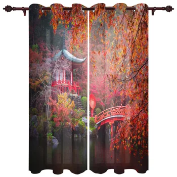 

Pavilion Maple Leaves The Scenery Luxury Window Curtains Home Living Room Bedroom Item Christmas Living Room Curtains