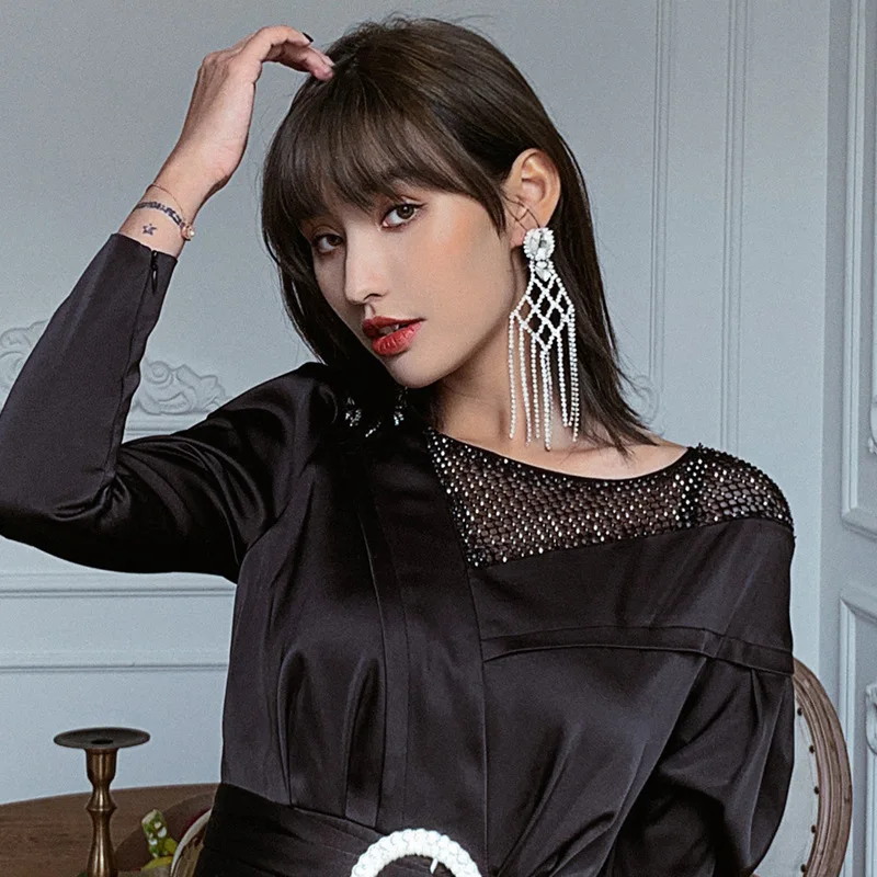 Fashion New Luxury Shiny Crystal Rhinestone Women Dangle Earrings Jewelry Maxi Lady's Statement Accessories | Украшения и