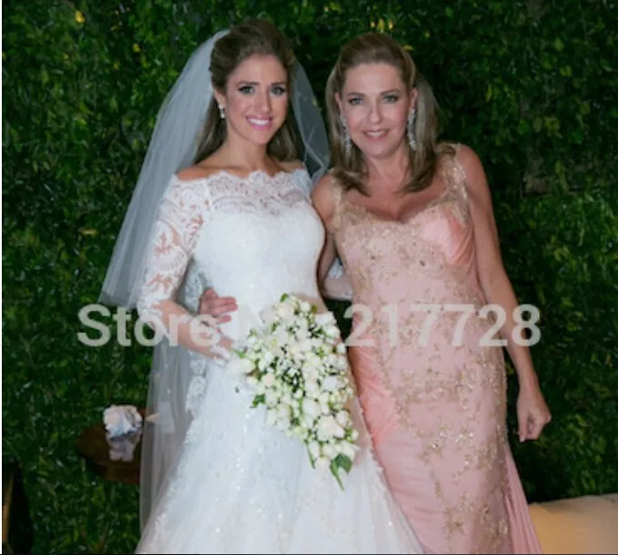 Casamento vestido de noiva Бисероплетение невесты Новое модное платье невесты с кружевной аппликацией с длинным рукавом платья для матери невесты