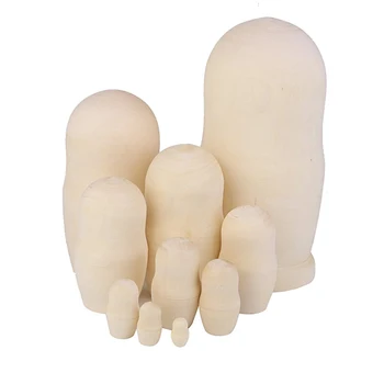 

10pcs Handmade DIY Blank Wooden Russia Nesting Dolls Gift Russian Nesting Wishing Dolls DIY Craft Matryoshka Traditional JS22