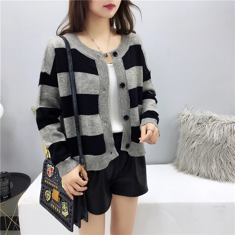 Свободный вязаный полосатый кардиган Sueters De Mujer Moda зимний свитер