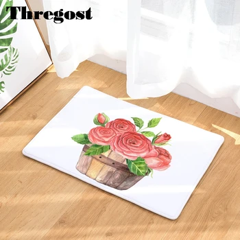

Thregost Welcome Rug 3D Floral Print Mat for Entrance Soft Flannel Washable Indoor Bedroom Floor Mats Anti Slip Kitchen Rugs