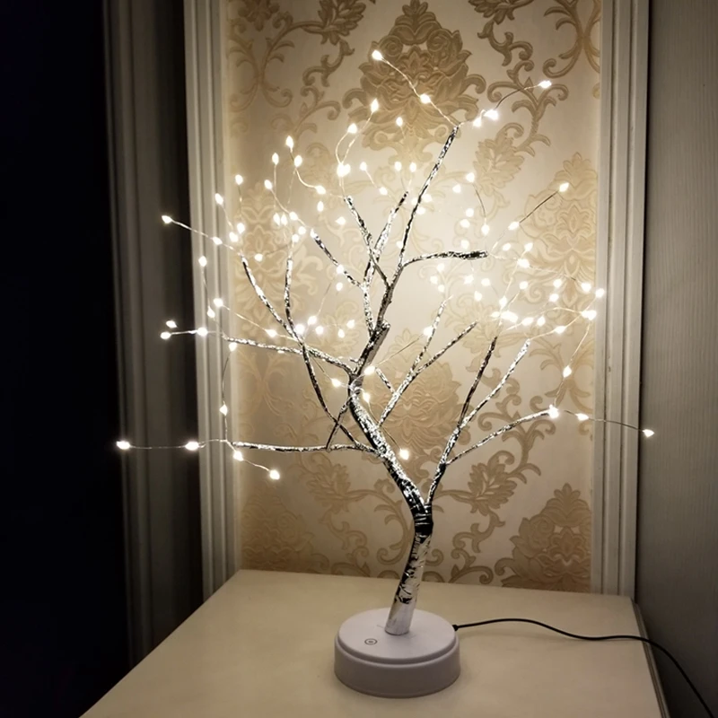 Светодиодный светильник USB в виде дерева, настольные лампы из медной проволоки, Ночной светильник для дома, спальни, свадьбы, вечеринки, бара, Рождественское украшение