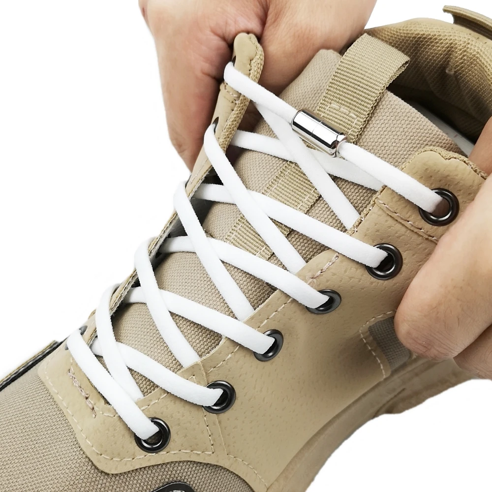 1Pair No tie Round Elastic Shoelaces Special Metal Lock for Men Women