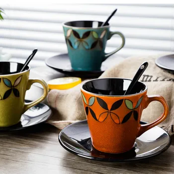 

Nordic Retro Coffee Cup Japanese Pottery Glaze Ceramic Espresso Afternoon Tea Cups Office High Quality Teacup and Saucer MM60BYD