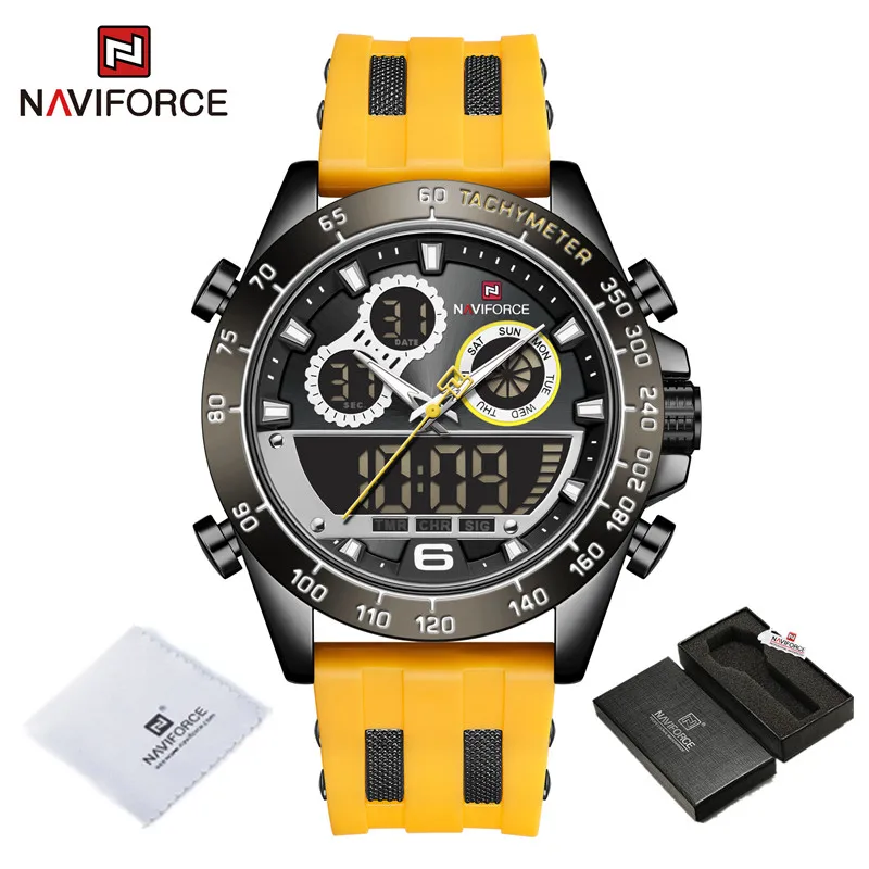 NAVIFORCE Military Sport Mens Watches Chronograph Silicone Strap Waterproof Wristwatch Dual Display Male Clock Relogio Masculino 