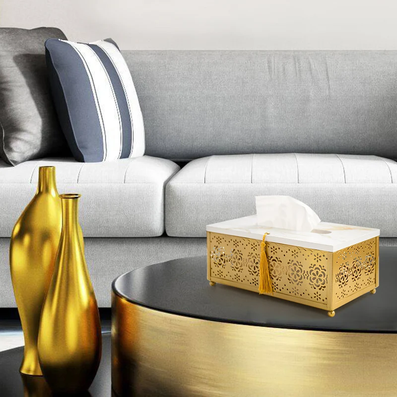 Paper tray iron table storage light luxury tissue box decoration home desktop living room coffee table cute Nordic creative