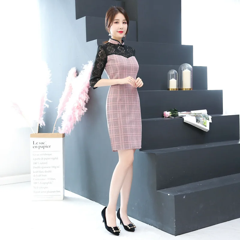 Китайское женское длинное платье cheongsam, женское кружевное сексуальное платье qipao, воротник-стойка, с вырезами, кружевное платье с рукавами, платья в восточном стиле