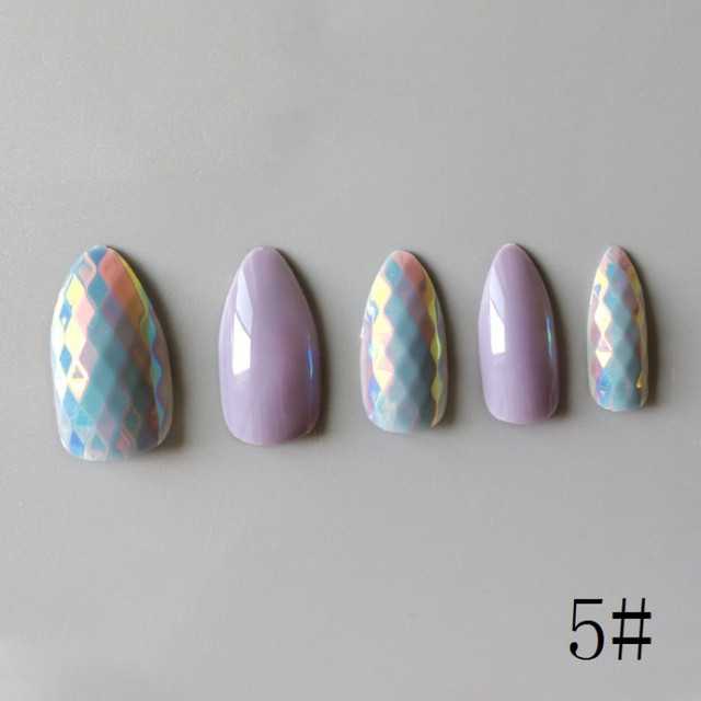 3D Shining Laser Diamond Scales Fake Nails Full Cover Long Almond Detachable False Nails Manicure Decoration Tools