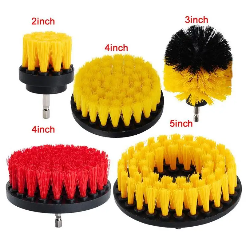 5PCS 2 inch 3 inch 4inch 5inch Drill Brush Soft Medium Bristle Scrub Attachments Cleaning Kit-Great for Cleaning Glass Tile Floo