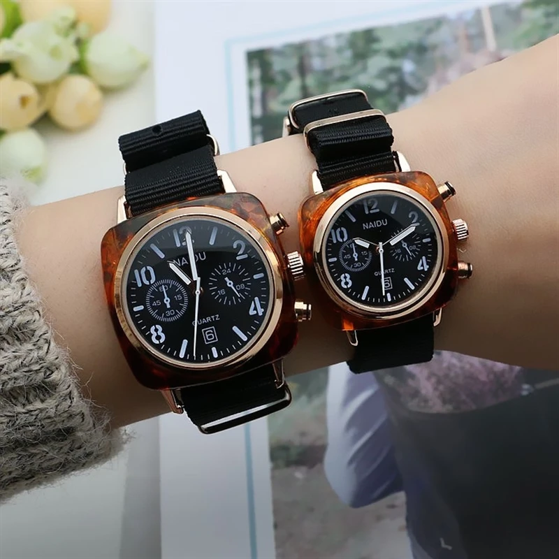 High quality couple watches a pair of men and women glass nylon strap fashion couple watch set gift watch for Boy Girl Student photo