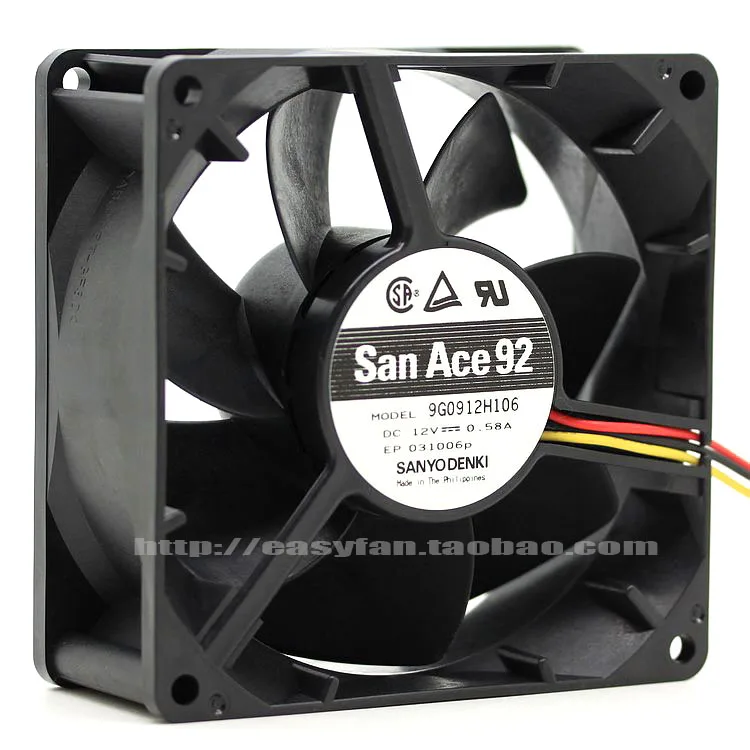 Новый японский вентилятор Sanyo 9G0912H106 9038 9 см 12В 0.58A с 3-проводным шасси | Компьютеры и