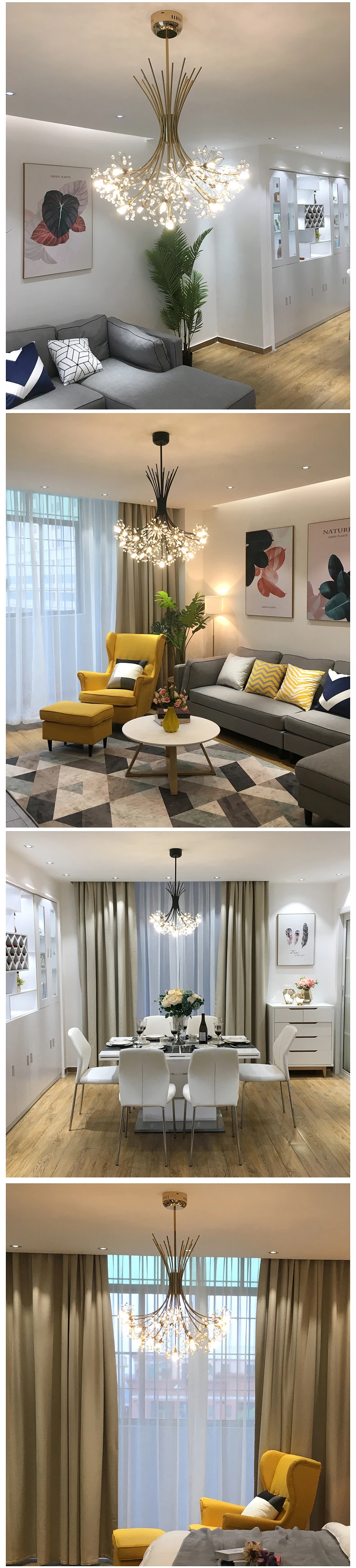 Creative Modern Home LED For Living Room Bedroom Dining Room Black&Golden Dandelion Circle Frame G4 LED Chandeliers AC 110V 220V