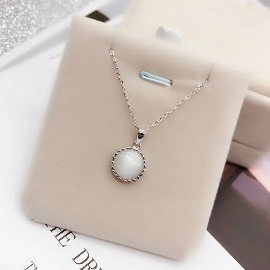 

Lasting Shiny 925 Sterling Silver Noble Jewelry Necklace Opal Pendant Cat Eyes Not Easy Fade Cute Chain Silver Transparent