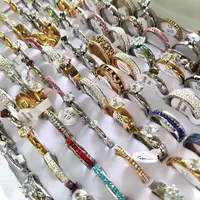 30pcs/lot Luxury Zircon Mixed Stainless Steel CZ Wedding Band Rings Men Women Engagement Classic Finger Ring Lovers Jewelry 1
