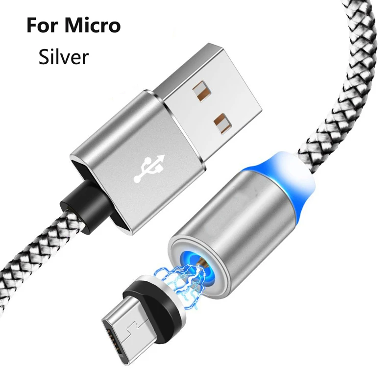Магнитный USB кабель для iPhone Xiaomi Mi9 8 Note 6 7 8 USB C type C Micro USB кабель Магнитный зарядный кабель кабели для мобильных телефонов - Цвет: For Micro Silver