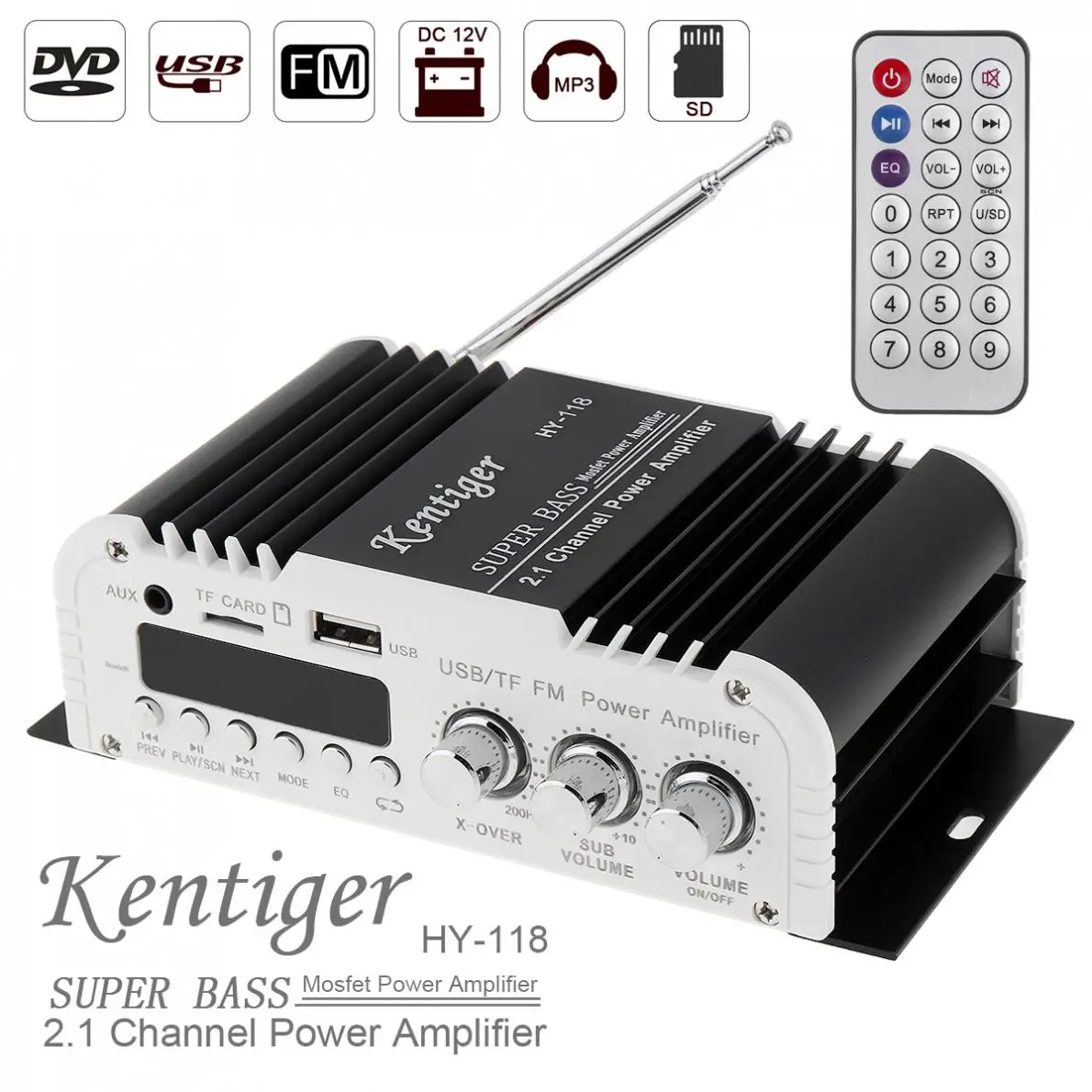 2.1CH Super Bass HIFI Car Stereo Audio High Power Amplifier FM Radio Player Support SD USB DVD MP3 for Auto Motorcycle Home | Автомобили и