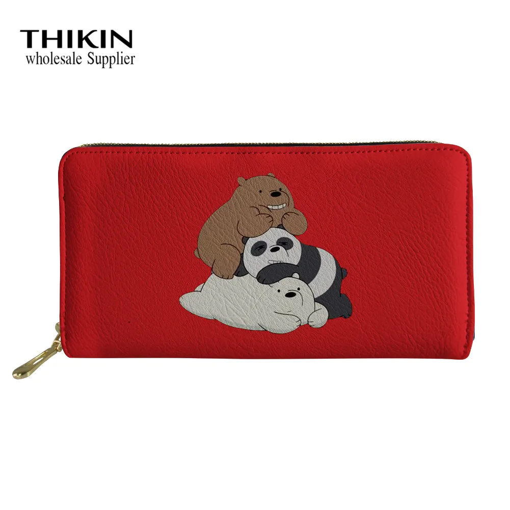 THIKIN мультфильм голый медведь паспорт Дамский кожаный длинный клатч для денег женский длинный дизайн кошелек клатч милые девушки тонкий мешок для денег - Цвет: as picture