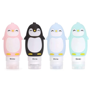 

Leakproof Silicone Travel Bottles Accessories Set, 3Oz (90Ml) 4 Pack Refillable Cute Penguin Travel Containers for Shampoo, Cond