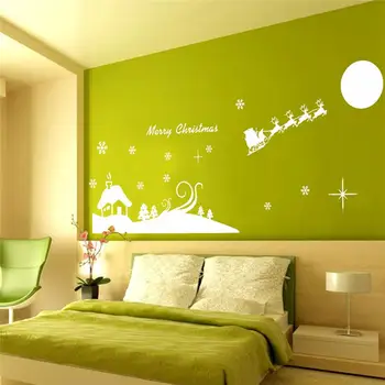 

Father Christmas Reindeer Snowflakes Village Scenery Wall Stickers For Kids Room Home Decoration Vinyl Wall Decal Xmas Mural Art