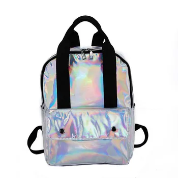 

New Holographic Women Backpack Travel Laser PU Leather Girls Shoulder School Backpacks Mochila Feminina