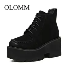 OLOMM модные ботинки черного цвета г. Новая Осенняя женская обувь на толстой платформе с кружевом вечерние ботинки LL-64 на высоком каблуке
