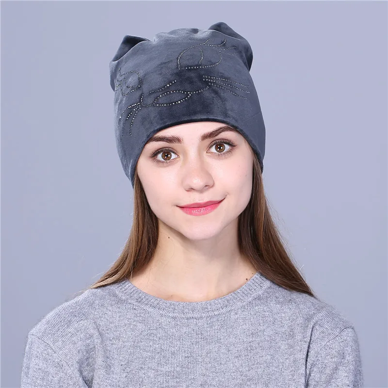 

Foreign Trade Law France Fleece Cute Stick-on Crystals Cat Ears Set of Head Cap AliExpress Wish Amazon Cross Border Spring Hat