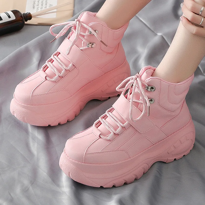 Zapatillas de deporte de moda para mujer, zapatos casuales de color rosa,  zapatos al aire libre de aumento de altura de 2019, zapatos de cuña para  mujer - AliExpress Calzado