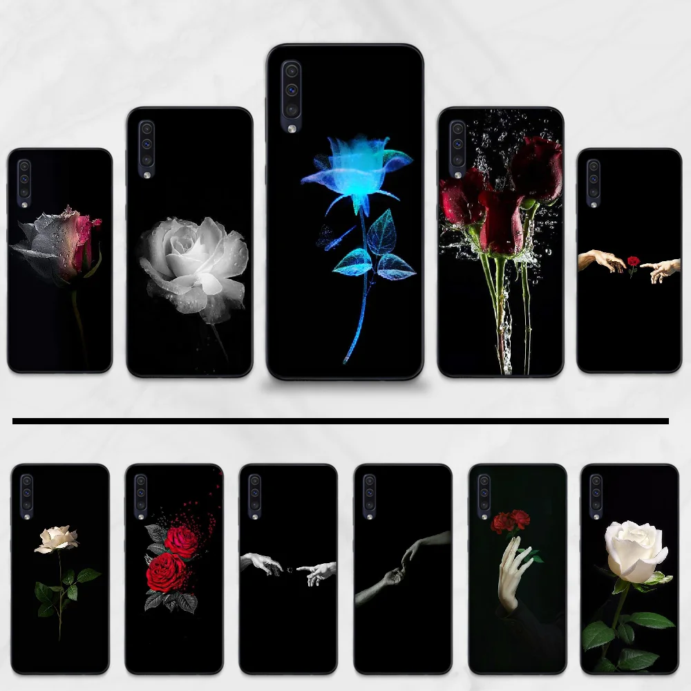 Красивый чехол для телефона с черным и белым цветком розы Samsung Galaxy A 3 6 7 8 10 20 30 40 50 70