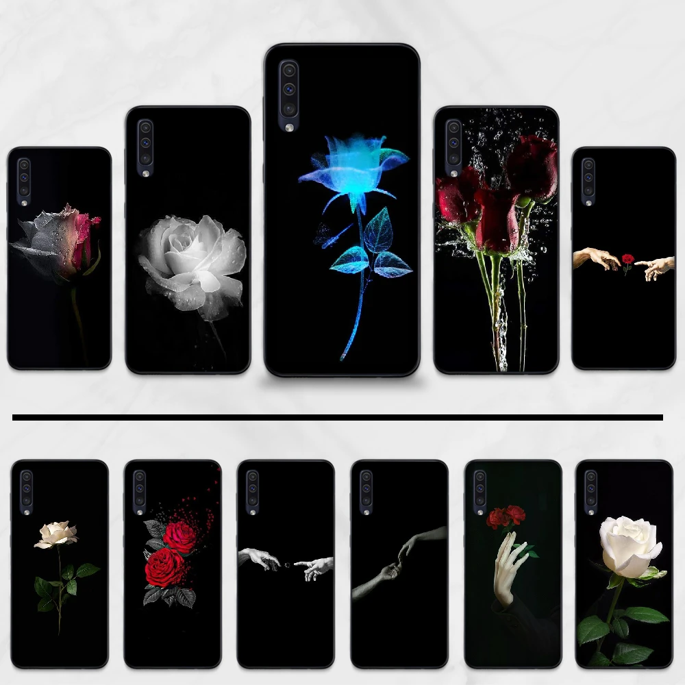 Belle coque de téléphone noir blanc Rose fleur Capa pour Samsung Galaxy A 3 6 7 8 10 20 30 40 50 70 71 10S 20S 30S 50S PLUS