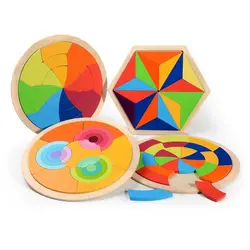 7 шт. деревянная детская игрушка головоломка Радуга 3D головоломка круг шестиугольник набор образовательных Monterssori игрушка для детей