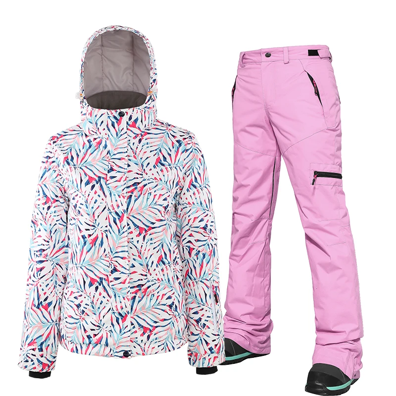 Водонепроницаемый лыжный костюм Женская лыжная куртка брюки женские зимние для катания на лыжах сноуборд куртка брюки сноуборд наборы - Цвет: Розовый