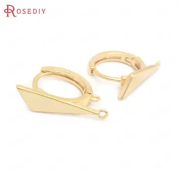 

(38419)6PCS Height 17MM 24K Gold Color Brass with Triangle Shape Earrings Hoops Earrings Clasps Jewelry Making Supplies Findings