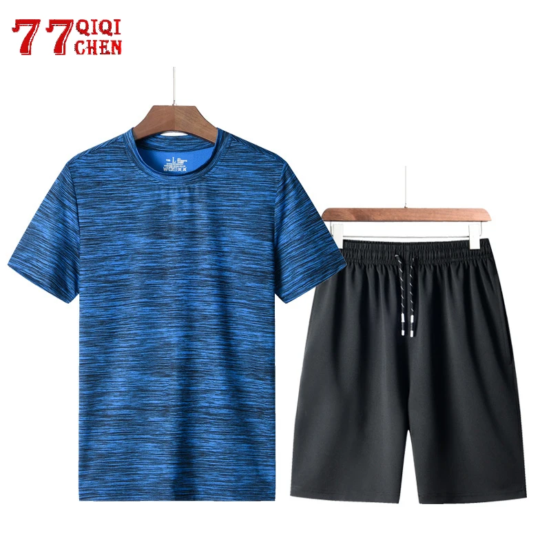 Fitness Tracksuit Set Men Summer Quick Dry Sporting Suit Male Plus Size 8XL Shorts+Tshirt Casual Two Piece Breathable | Мужская одежда