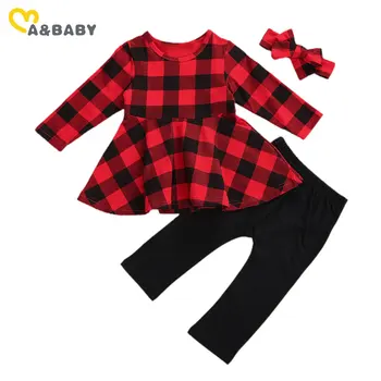 

Ma&Baby 1-5Y Christmas Toddler Infant Baby Kid Girls Clothes Set Red Plaid Tunic T shirt Pants Outfits Xmas Costumes