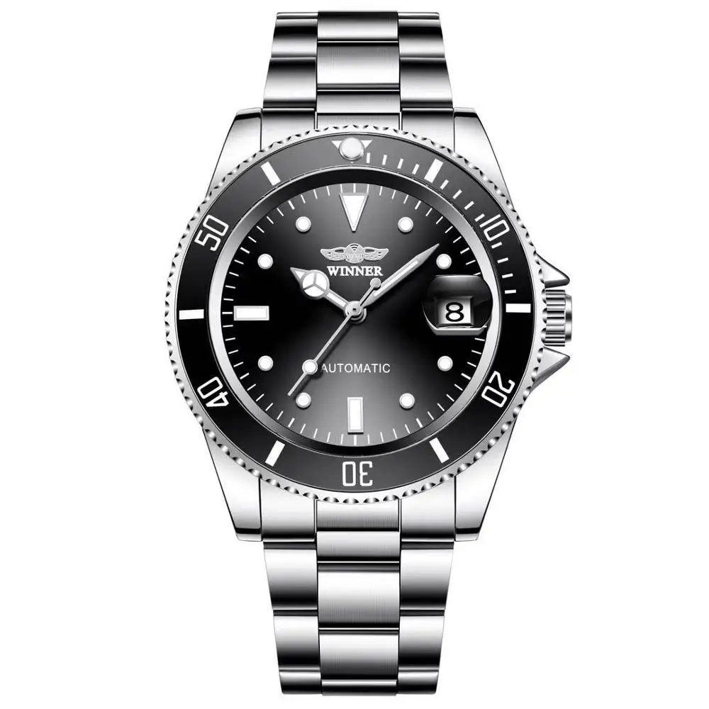 Модные мужские часы, автоматические Роскошные Мужские механические часы с датой, деловые стальные часы для мужчин, подарки - Цвет: Silver Black