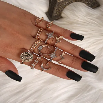 

New Style Fashion Elegant Diamond Star Moon Joints Set 12 Pieces Ring