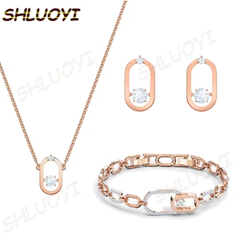 

SHLUOYI 2020 high quality swa1:1 hollow oval rose gold flash crystal Pendant Necklace Charm Fashion Jewelry