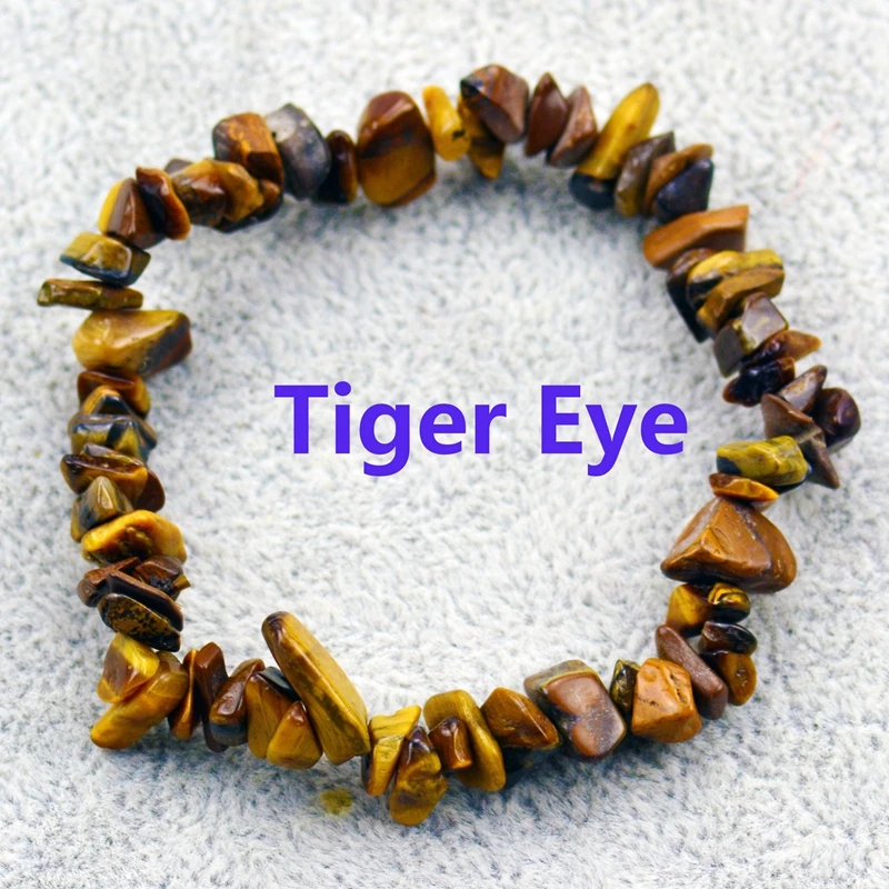 Tiger Eye Естественный неправильной формы браслет с драгоценным камнем стрейч чип бусины самородки Амазонит Роза Кристалл Кварцевые браслеты для женщин - Окраска металла: Tiger Eye
